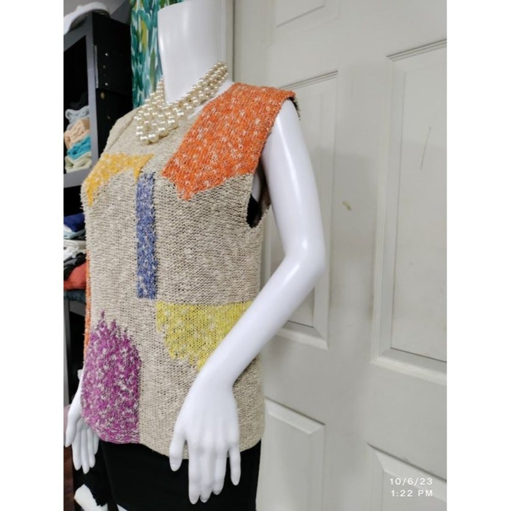 r.g. Arnold Vintage 80's Linen Blend Crochet Tank Top Colorblock Women Medium - Picture 5 of 9